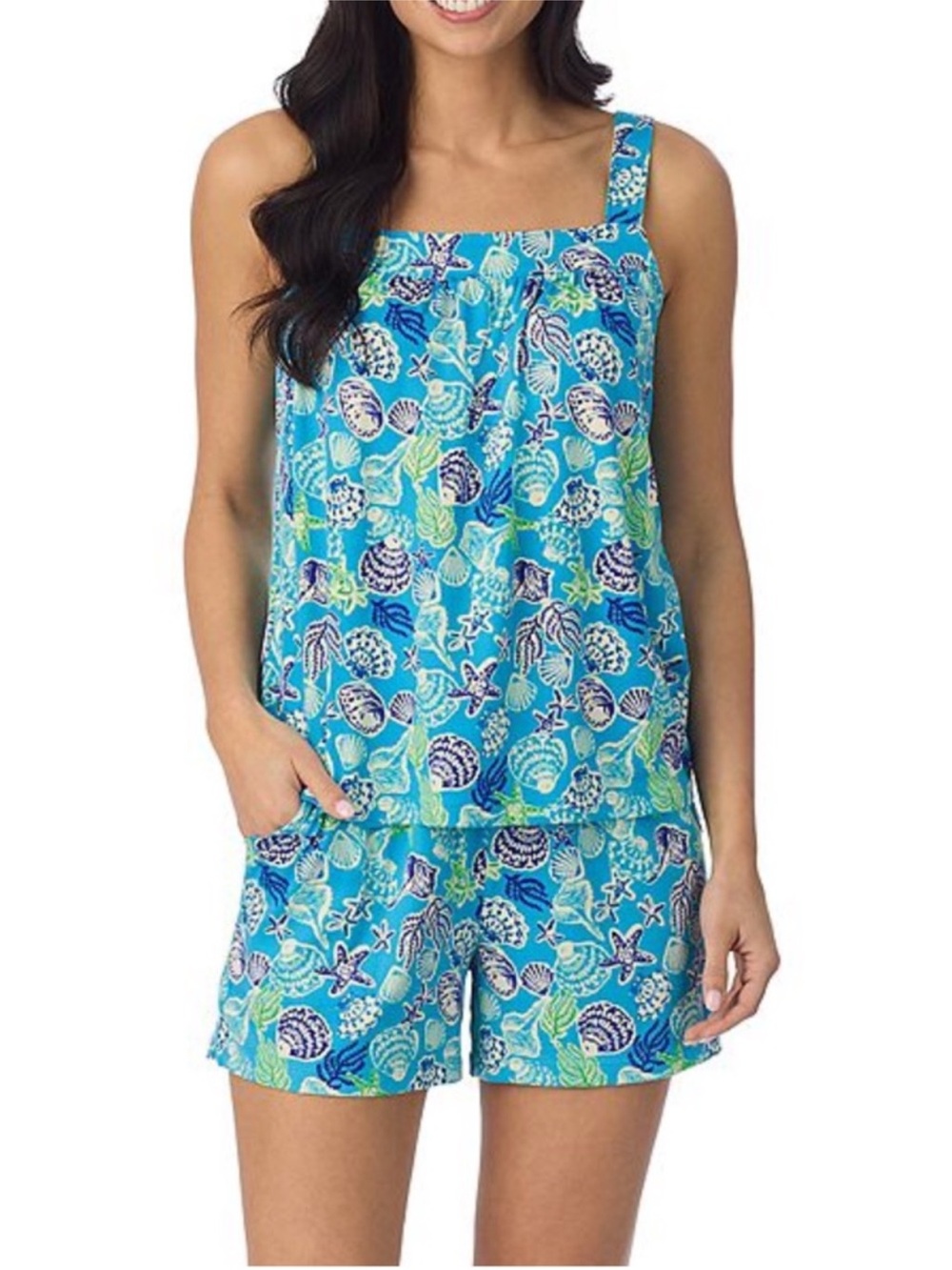 Cuddl Duds Pajama Set Cozy 2pc Tank Top Shorts NEW Blue Seashells XL